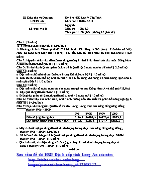 Đề thi thử chọn học sinh giỏi cấp tỉnh môn Địa lý Lớp 9 - Năm học 2010-2011 - Sở GD & ĐT Long An (Có đáp án)